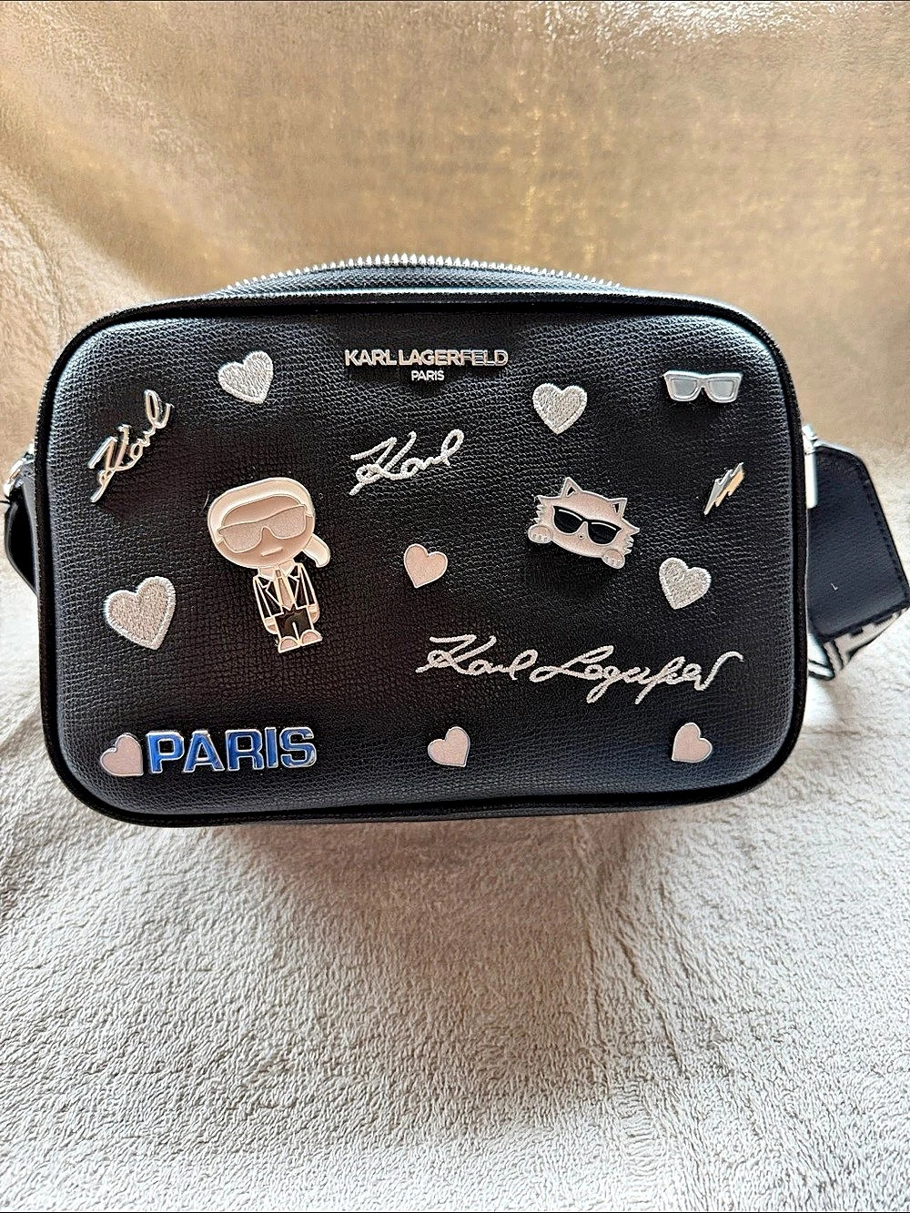 Authentic Karl Lagerfeld Black Embellished Crossbody